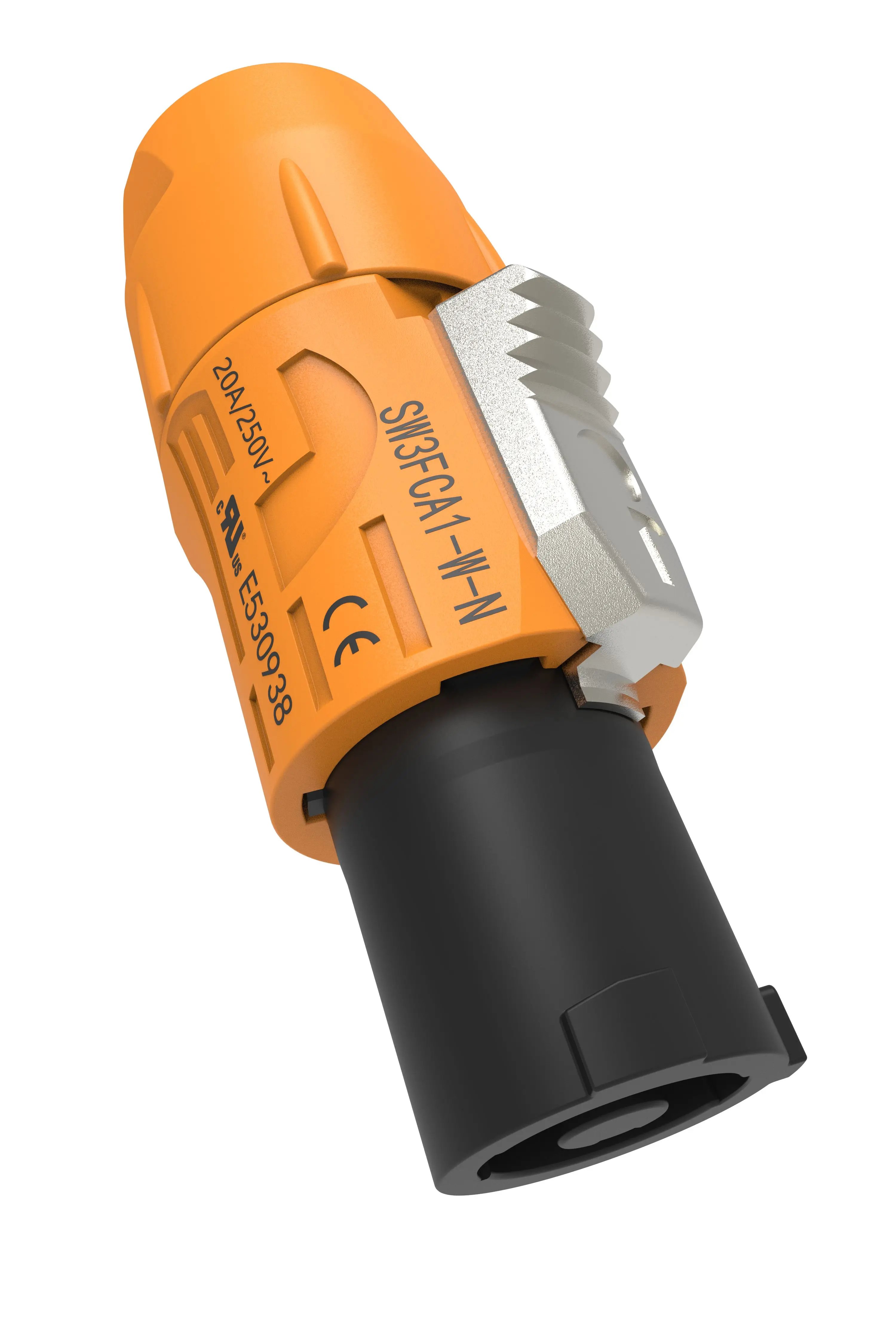 Outdoor IP65 Waterproof Powercon Connector 20A 250V 3-Pin Male Plug Female Chassis Socket Yellow Input LED Display Connector