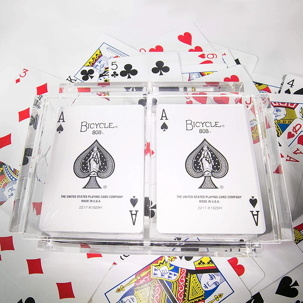 Acrylic Playing Card Deck Holder Tray Sliding Lid 2 Decks Lucite