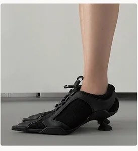 BUSY GIRL XXF21 Chimera Series Black Pointed Toe Sports Style High Heels Women's Mesh Height-enhancing Deep-cut Boxing Shoes