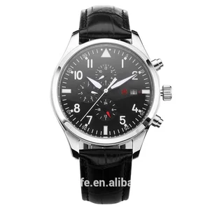 Nickel-free Custom Label 5 ATM Print Arabic Text Stainless Steel Genuine Leather Sports Man Watch