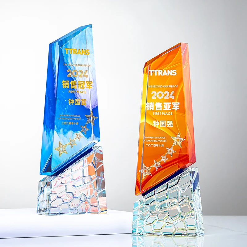 product wholesale customization color crystal glass trophy high quality sublimation blank crystal trophy award with base and gift box-34