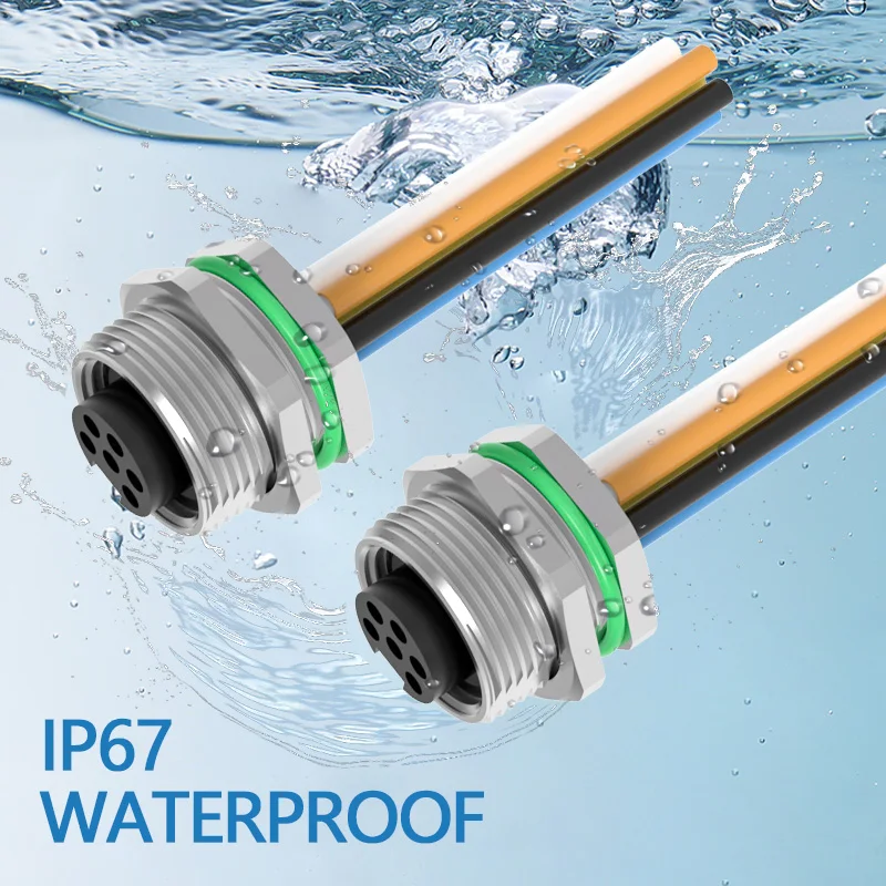 Waterproof Connector 7/8" 6 Pin Circular Electronic Industrial Front Fastened Female Socket Wire PCB Panel Mount Cable Connector