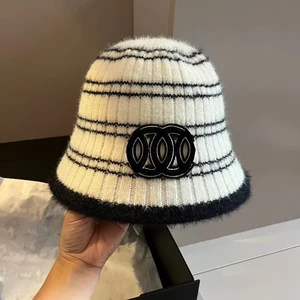 Designer Brand New Double-C Wool Knit Common Fabric Winter Warm Earmuff Hat Argyle Pattern Outdoor Use Unisex Fisherman Headwear