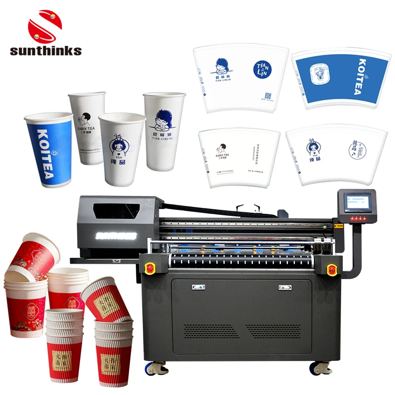 Sunthinks Multifunction Single Pass Printing Machine and Feedr 2 in 1 Paper Cup Printer Food Packaging Bags Printer