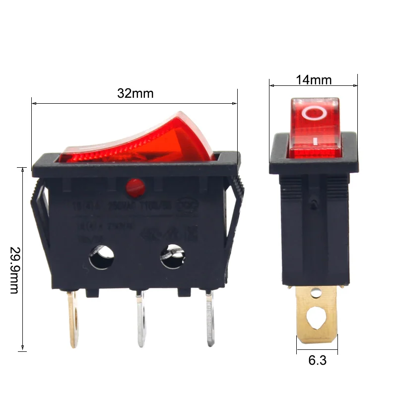 10 AMP  AC 6 Amp 125V Red LED On/Off 3 pin Rocker Switch 240V 