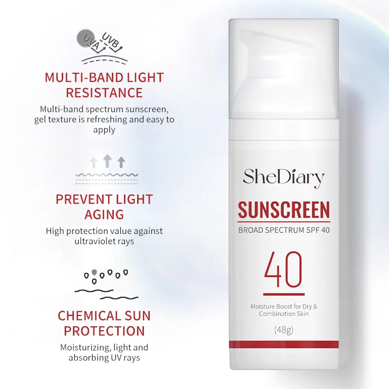 Protector solar vegano resistente al agua y sin crueldad con etiqueta privada SPF40 PA ++ para pieles grasas