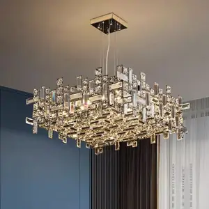 Zeal Lighting Rectangle Led Hanging Light Villa square Nordic Luxury Polygon Crystal Chandelier