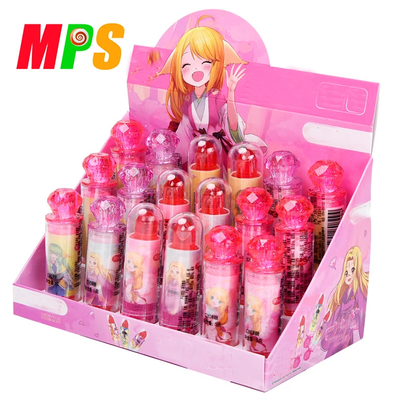 Private Label Halal Crazy Lighting Lipstick Fruit Flavor Candy Toy Hard Lollipop Sweets