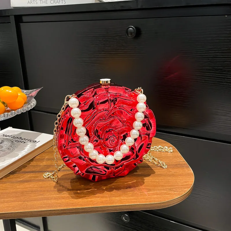 Chain Round Flower Shaped Women's Pearl Handheld Acrylic Dinner