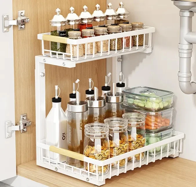 Kitchen Storage 2tier Sliding Cabinet Basket Drawer Under Sink ...
