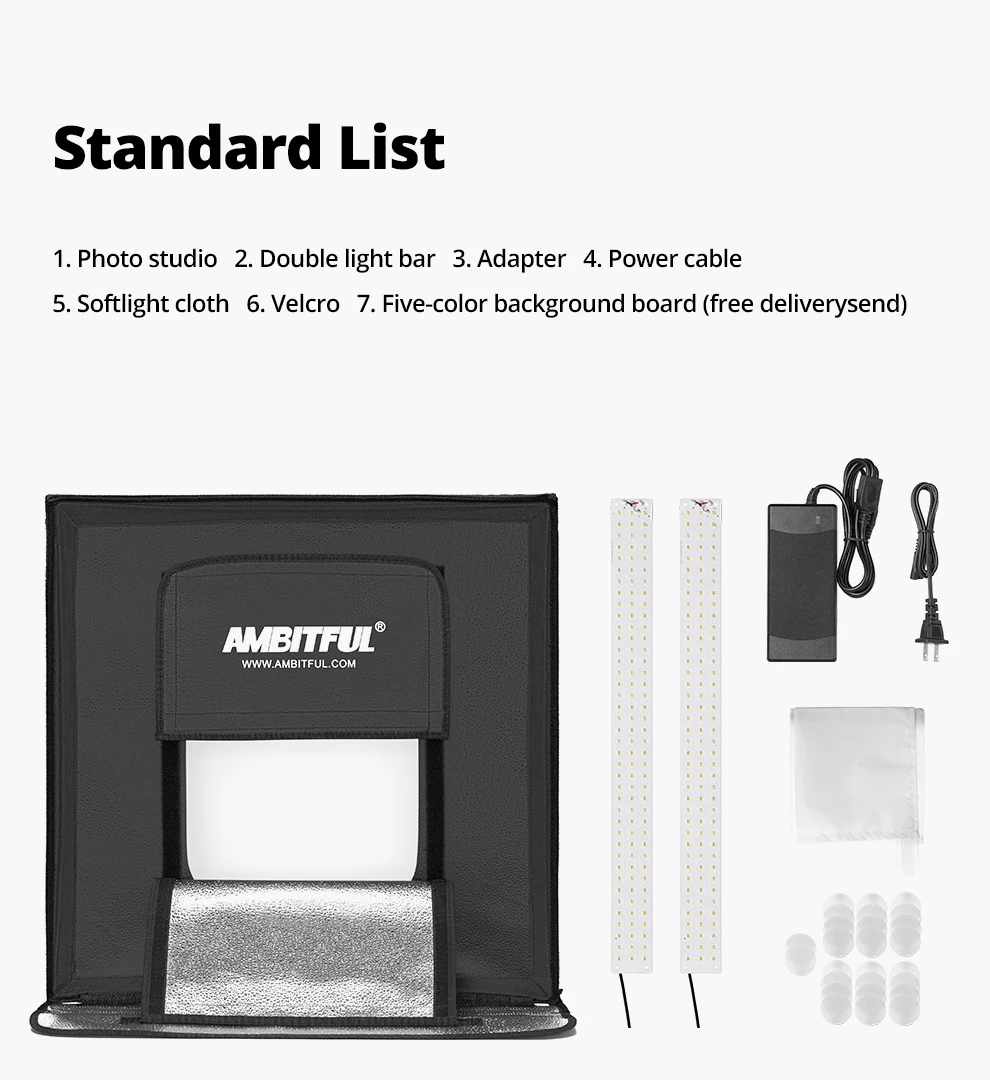 AMBITFUL 40cm LED Photo Studio LightBox Adjustable Brightness Led Light Softbox photobox with 5 Color Background Paper