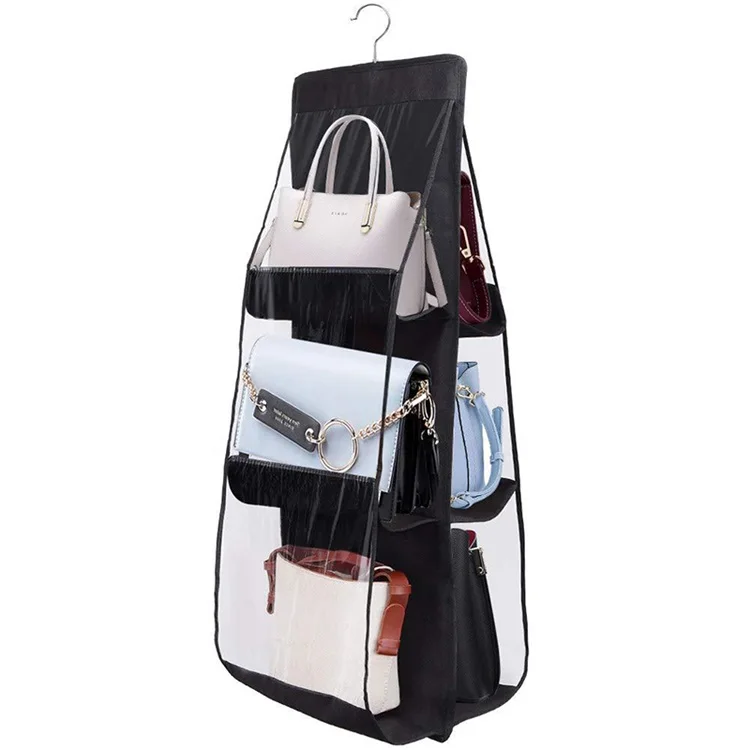 Storage 6 Pocket Hanging Handbag Organizer For Wardrobe Closet Transparent Storage Bag Handbag