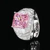 open size Ice Flower cut deep pink rhinestone ring