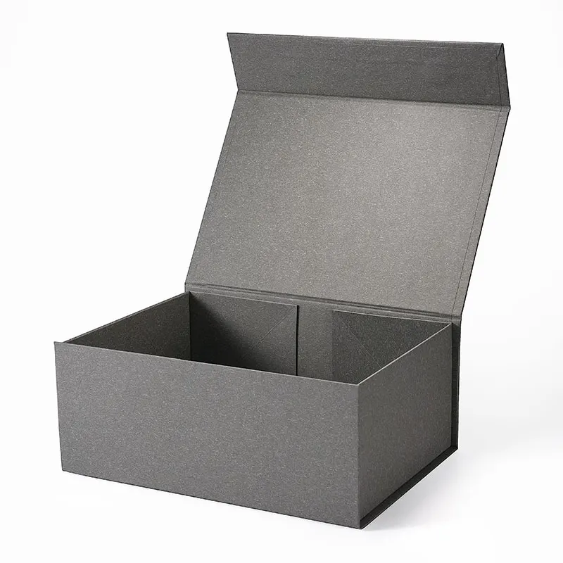 Deluxe A5 Deep Stock Grey Color Magnetic Folding Presentation Gift Box with Ribbon Tie