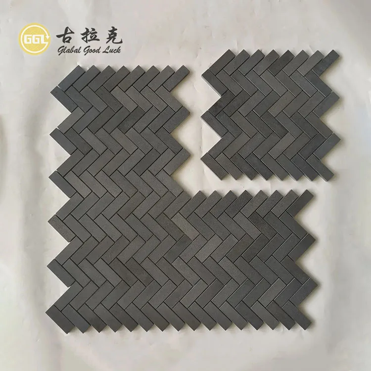 wholesale price shape customization black basalt marble mosaic tile for bathroom wall