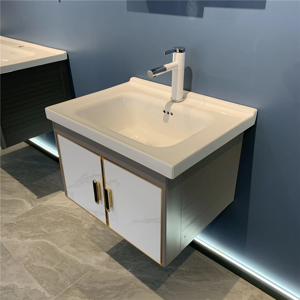 product modern style gray bathroom cabinet aluminum wall mounted ceramic sink bathroom vanity sink cabinet with mirror-65