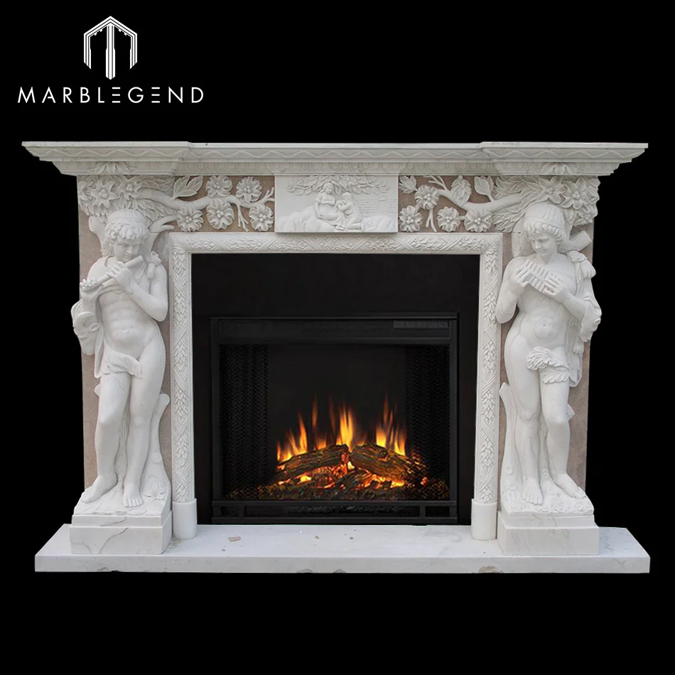 Bespoke handcrafted statue marble fireplaces carved statuary White