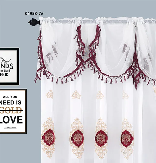 Fancy Flannel Stitching Embroidered Curtain with Attached Valance and Quality Sheer Accept Pattern Design for Home