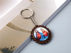 Акция высокое качество деревянный фото брелок под заказ икона Иисуса Исуса религиозный брелок