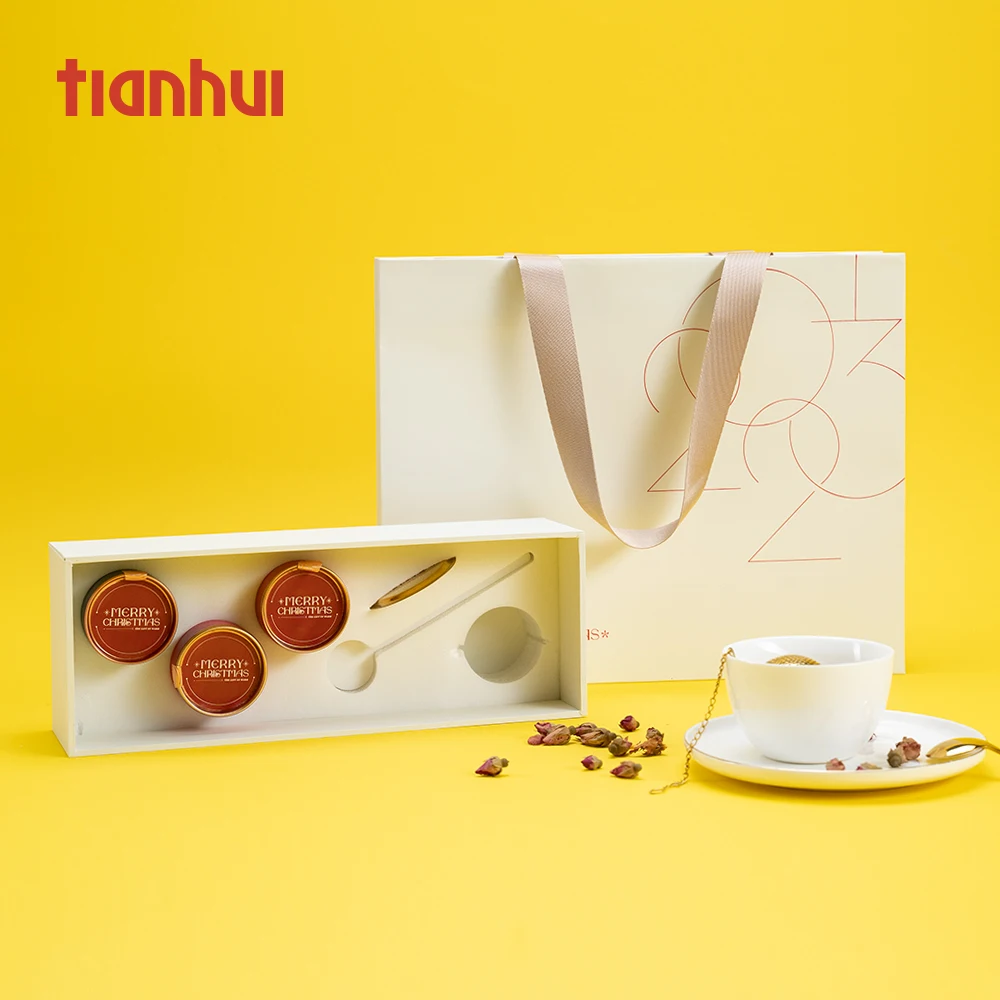 Cajas de regalo de embalaje de té de papel, cajas vacías blancas puras con diseño de amortiguación Tianhui