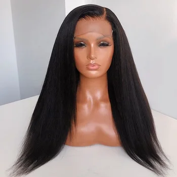 Kinky Straight Full Lace Human Hair Wigs Side Part Yaki Lace Front Wigs Pre Plucked With Baby Hair For Black Woman