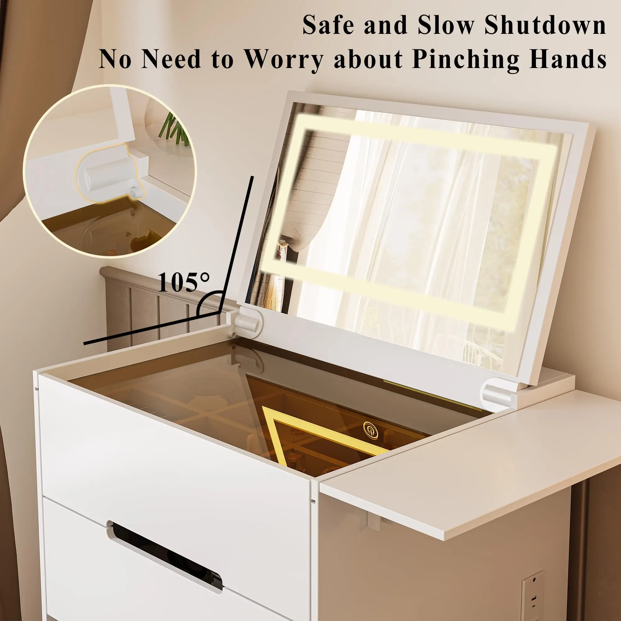 3 in 1 Vanity Desk with Plip Top Mirror Glass Top Dressing Table for Sale Mini China Dressing Table Vanity Con Luz Led