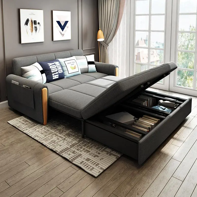 Folding sofa bed dual-purpose multifunctional solid wood single and double storable living room wholesale dual-purpose bed