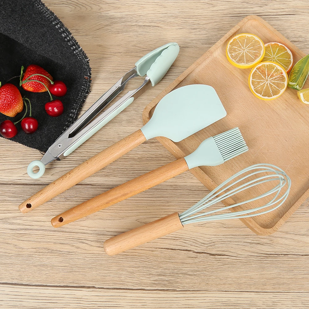 Kitchen Utensils Handle Korean Marble Baking and Houseware Tools and  Gadgets Utensil Sets With Wood Colorful Food-grade Silicone