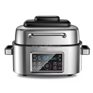 New Arrival Square Stainless Steel Modern Smokeless Digital Smart Touch Screen Multifunctional Electric Air Fryer Grill