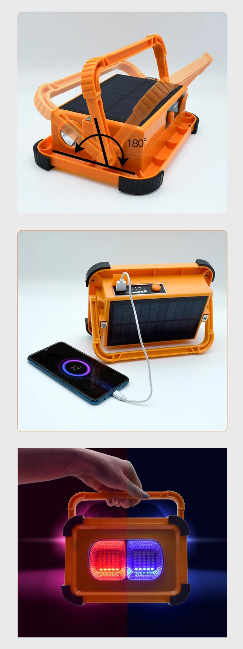 Outdoor Waterproof Power Bank Magnetic Base Rechargeable Solar Emergency Light Portable LED Solar Flood Light