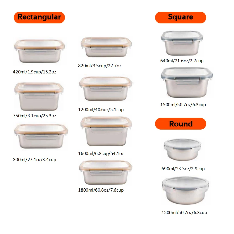 IKOO New Design Stackable Microwave and Oven Safe Container Stainless Steel Food Storage Containers