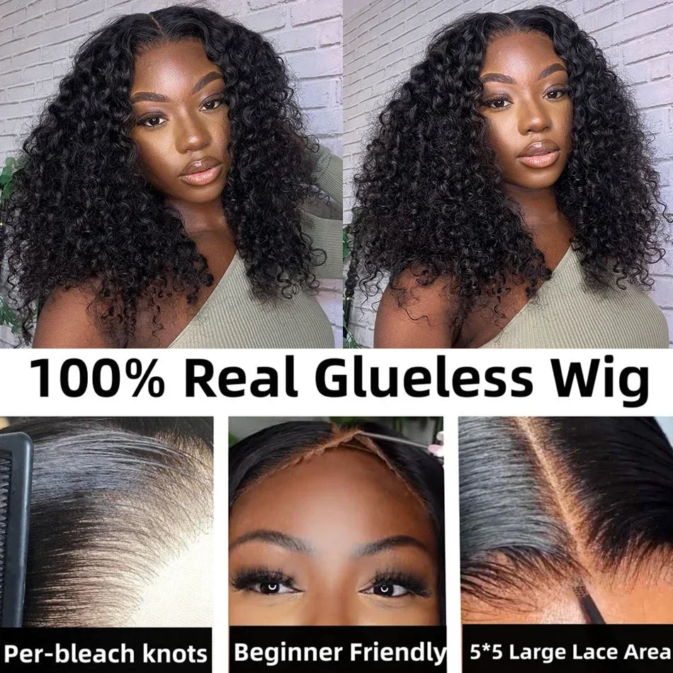 Deep Wave Verschluss Perücke Kurzer Bob Lace Frontal Echthaar Babyhaar Wasserwellen Perücken_voghion.com