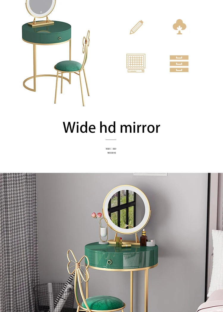 Circular light luxury small modern iron art makeup cabinet integrated mirror bedroom furniture modern dresser drawer for girl