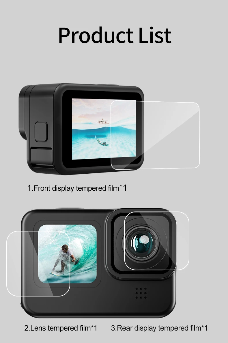 Telesin Go Pro Hero Accessories Lens and LCD Screen Tempered Glass Screen Protector Film for Go Pro 12/11/10/9 Camera