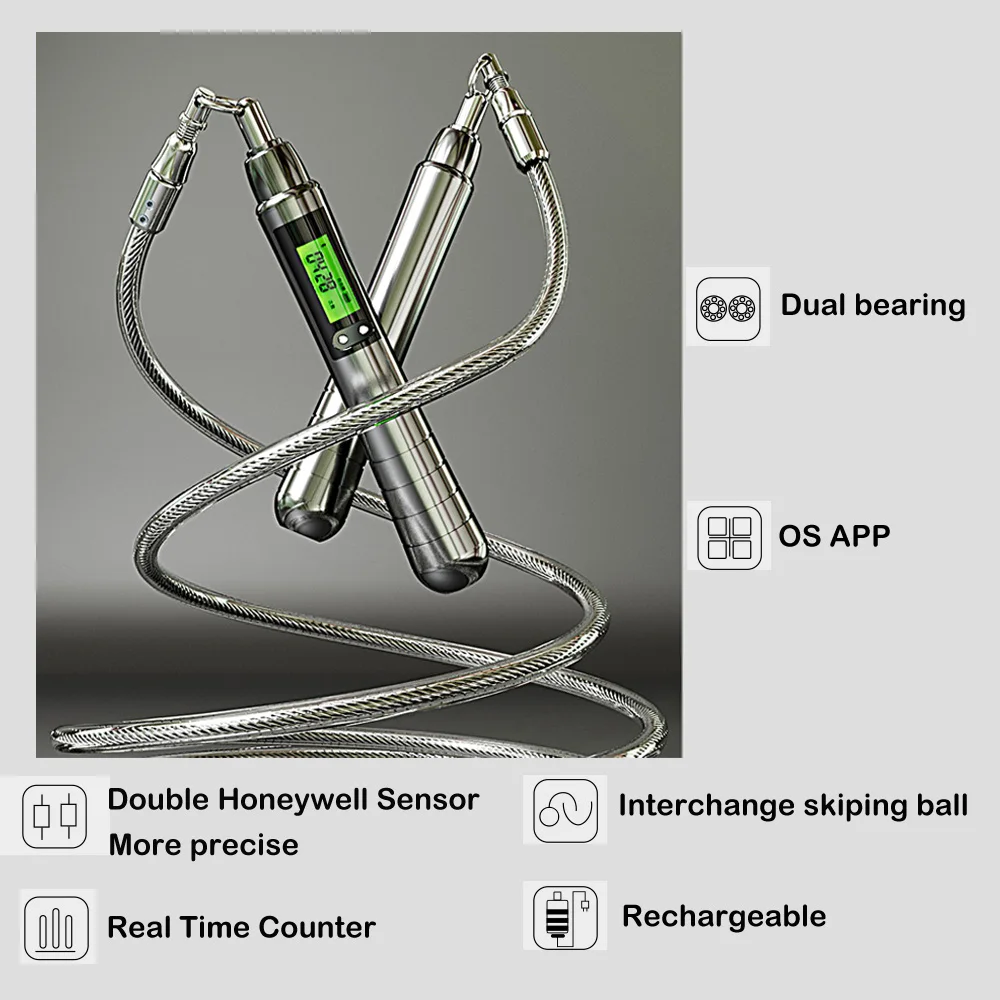 2022 Wholesale Screen Display Smart Digital Aluminum Weighted Jump Rope Handle Bluetooth With