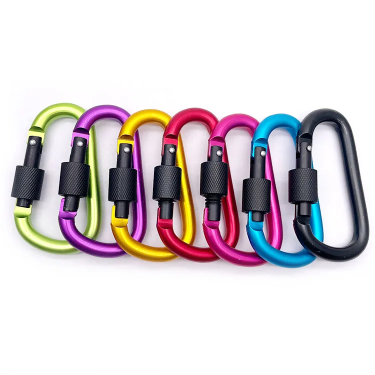 BT-A1303 80mm D Shape Outdoor Activity Black Red Yellow Blue Camping Screw Clip Hook Aluminum Carabiner