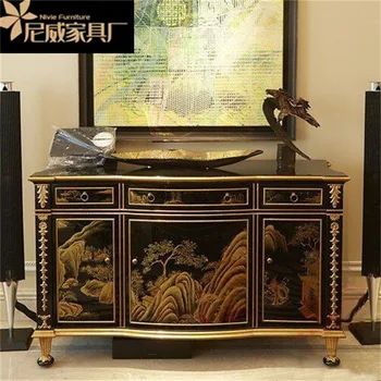 Alexander Neoclassical Living Room Furniture Set: Solid Wood Piano Paint Locker & Entrance Cabinet