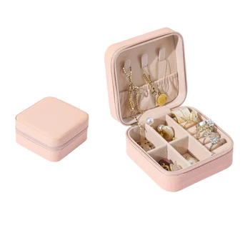 Hot Selling Wholesale PU Leather Jewelry Box Square Earrings Necklace Jewelry Storage Box Travel Portable Pink Gift Box