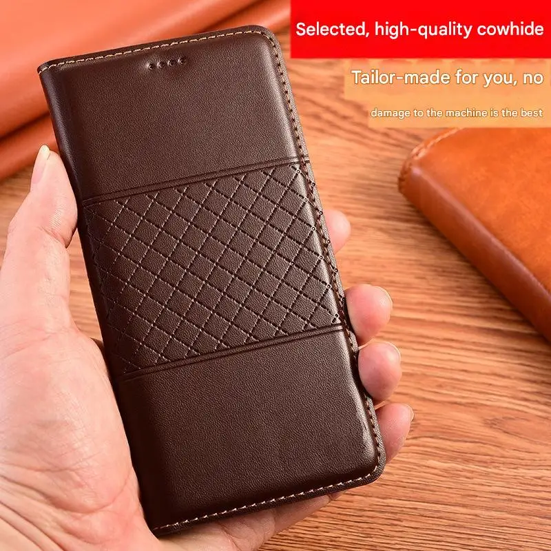 High-Quality Genuine Leather Flip Cover Card Slot Pure Color Mobile Phone Case For Redmi 12 13 Pro Plus 4G 5G A3 K70 Business