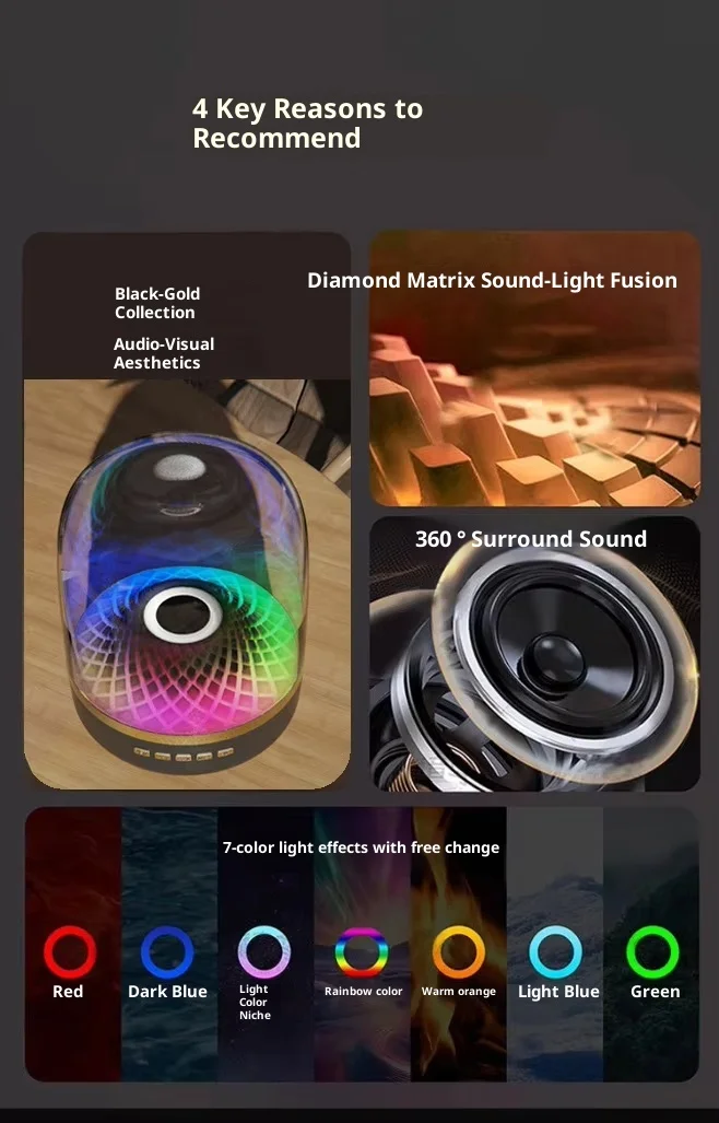 G5 无线5.3音箱 RGB LED 灯光内置麦克风电池供电低音炮派对户外手机音箱