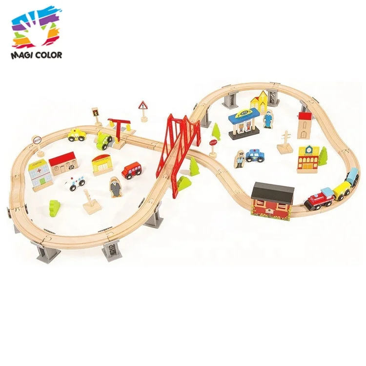 
Готовый к отправке Дошкольный Железнодорожный деревянный набор для детей W04C073 