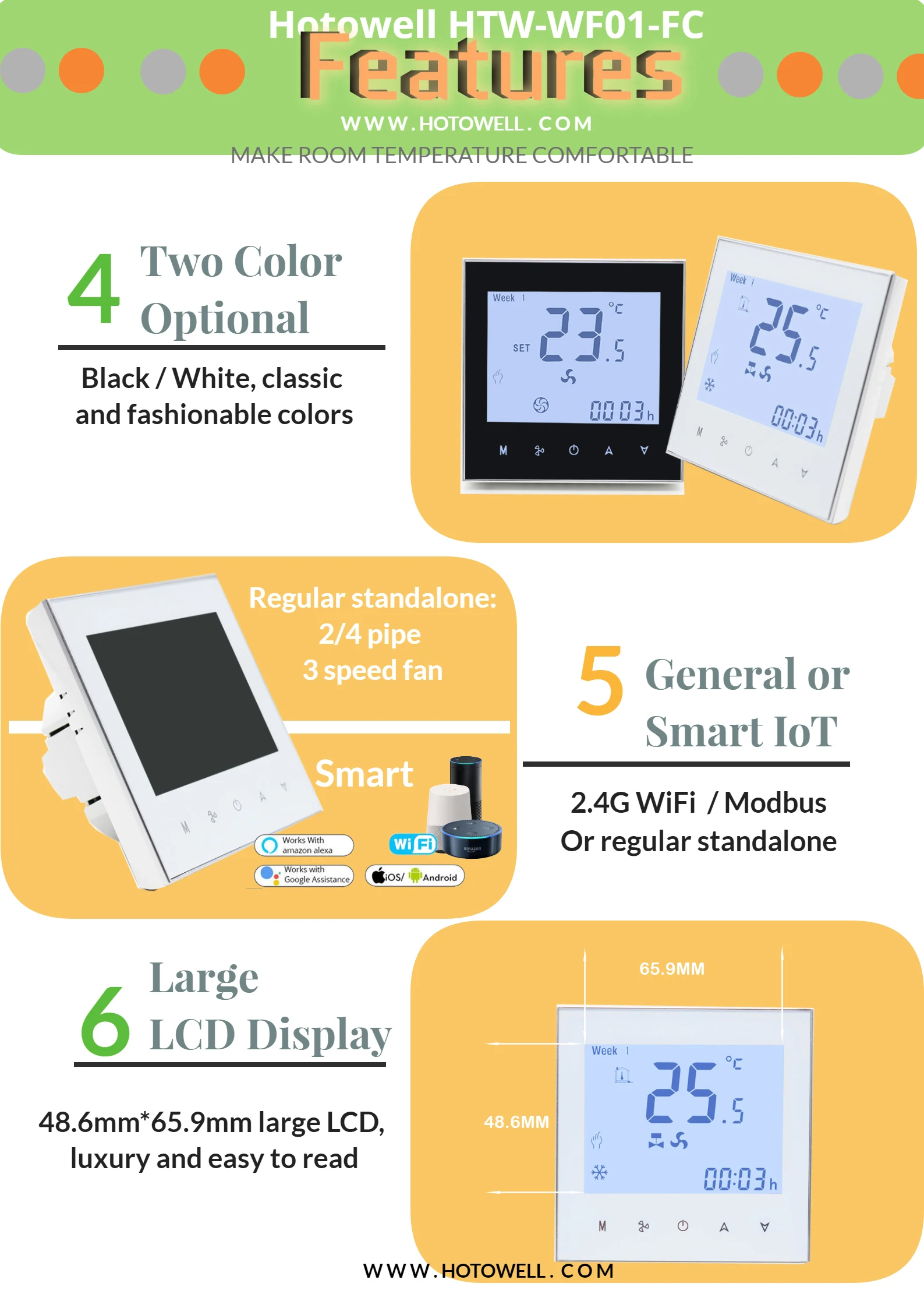 Hotowell Heat Pump Thermostat Smart Programmable Thermostat with White  Backlight MT09