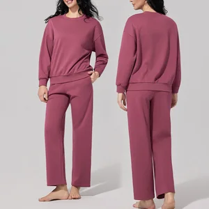 Roregal New Pullover Round Neck Sweatshirt Set Loose Long Sleeved Top Elastic Waisted Pants Sports Set for Women