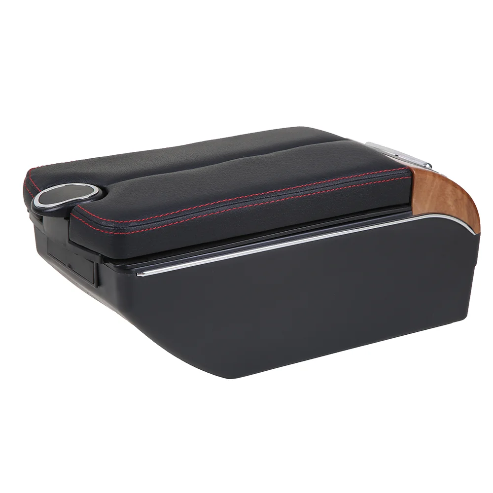 Adjustable USB Car Storage Box With Cup Holder Luxury Universal Car Genuine Leather Central Armrest Box