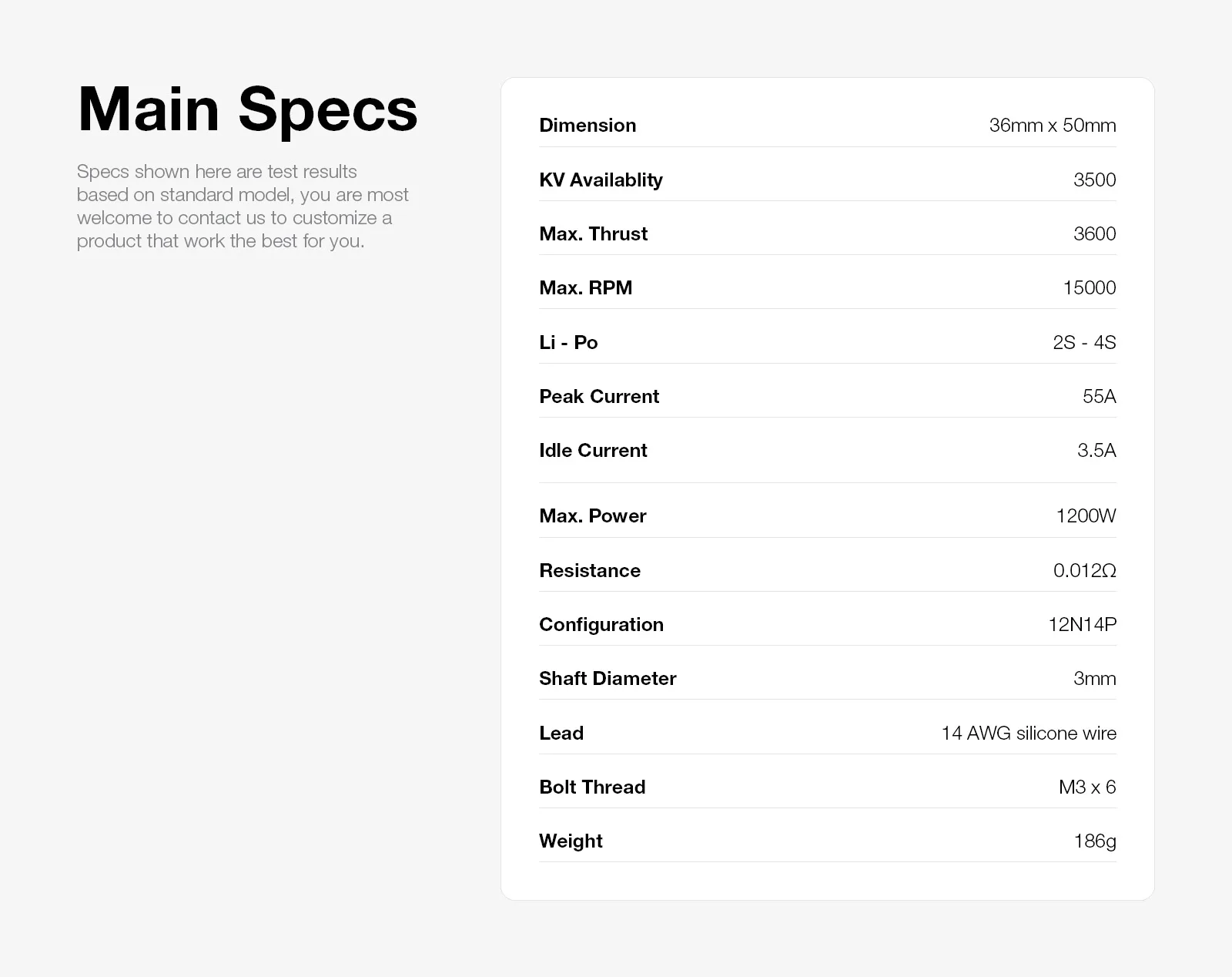 High Torque 15000 RPM Brushless DC Motor with 1200W Max Power and 3600g Max Thrust for Underwater Thruster Applications