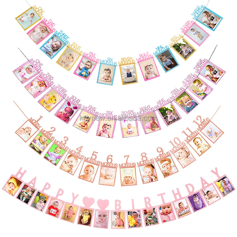 Happy Birthday Photo Frame Banner For Family First Party Decoration Kids Baby Boy Girl My 1st One Year Supplies 12 Month Buy 1st Birthday Photo Bunting Garland 12 Month Photo Banner Birthday