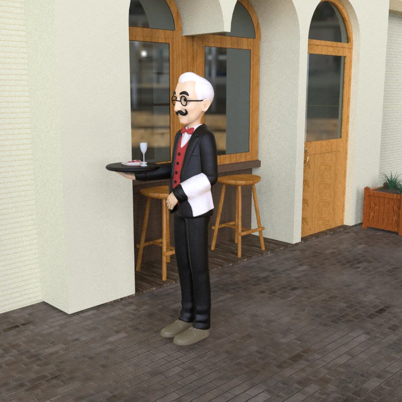 product custom elderly resin waiter statue life size waiter figurine serving butler for restaurant and decorative home display-5