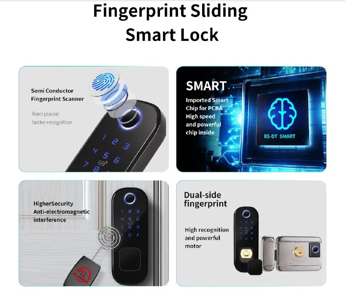 Dual Side Fingerprint Security Smart Lock Tuya App WiFi Keyless Access for Smart Home Gate Door Lock