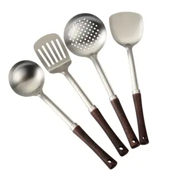 Hot Sale Stainless Steel Kitchen Cooking Utensils with Wooden Handle Durable Kitchen Gadgets Cookware Set