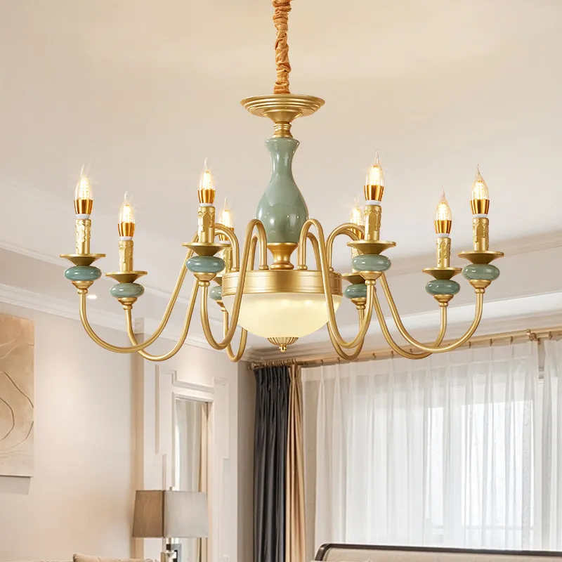 European-style Ceramic Chandelier LED Dual-purpose Sucking/hanging Installation 3000K Warm Light for